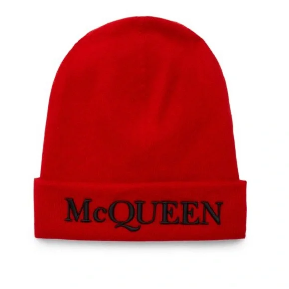 ALEXANDER MCQUEEN LOGO CASHMERE BLEND BEANIE RED SIZE LARGE NEW Alexander McQueen Hats for Men for sale - eBay main image 2